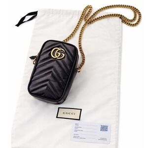Gucci GG Marmont Vertical Mini Phone Crossbody Bag Black Leather